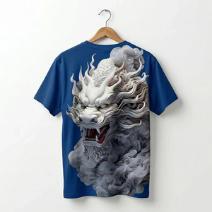 Men's White Short Sleeve T-Shirt With Dragon Print <b>Back</b> Design Casual O-Neck Regular Fit Cotton Jersey Breathable - Product Image 3