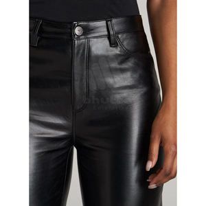 Pantalones de Cuero Rectos de Cintura Alta para Mujer, Ecológicos, Transpirables, Ligeros para Invierno, de Cuero Genuino de Alta Calidad - Product Image 3