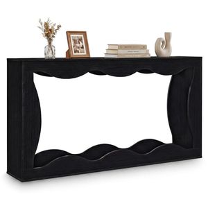 Consolle Extra Lunga da 160 cm in Pino Nero con Design Ondulato e Ripiano Contenitore per Ingresso o Appartamento - Product Image 2