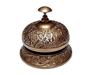 Campana Decorativa de Latón Antiguo con Diseño Floral en Relieve |   Campana de Metal Vintage para Decoración de Mesa en Hogar u Oficina - Product Image 6