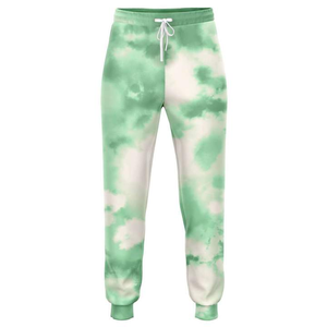 Pantalon de jogging pour femme, vert, imprimé tie-dye, respirant, à taille élastique, confortable, décontracté, style loungewear pour maman, longueur intégrale, en maille - Product Image 1