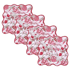 4 Pcs Square Scallop Napkins Set Cotton <b>Block</b> Print Fabric Washable - Product Image 2