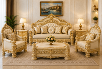 Ensemble de canapés sectionnels de style royal rétro Maharaja avec rembourrage en éponge, design carré en teck durable pour un salon luxueux à la maison