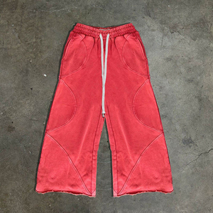 Pantalon de survêtement baggy pour homme, style vintage délavé à l'acide, taille mi-haute, tissu épais, coutures courbées, sans revers, coupe ample, respirant - Product Image 4