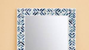 Handmade <b>Rectangle</b> <b>Mirror</b> With Blue White Bone Inlay Chevron Frame Decorative <b>Wall</b> <b>Mirror</b> For Bathroom Mediterranean Style - Product Image 5