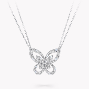 Collar con Colgante de Mariposa para Mujer, Plata 925, Bañado en Rodio, Diamante Redondo de Corte Brillante, Cadena de Eslabones, Lujoso para Uso Diario - Product Image 1