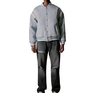 แจ็กเก็ตเบสบอลของผู้ชายแบบวินเทจปกตั้งโลโก้ด้านหน้าสำหรับฤดูหนาวผู้ผลิตออกแบบได้ตามต้องการ - Product Image 4