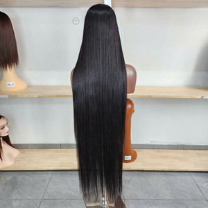 <b>Long</b> Natural Black Human Hair <b>Wig</b> Bone Straight 40 Inch 5x5 Closure Super Double Drawn 100% Virgin Hair 250 Density - Product Image 2