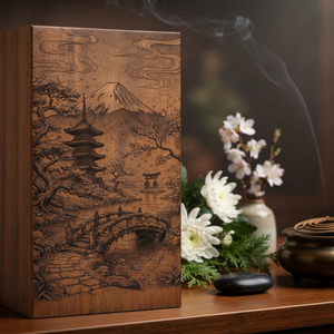 Urne funéraire en bois avec paysage de cerisier, urne commémorative pour cendres, urne de crémation personnalisée gravée, fournitures funéraires - Product Image 5