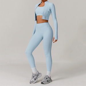 Ensemble de yoga et de fitness personnalisé pour femme 2026, taille plus, taille élastique, respirant, séchage rapide, 2 pièces en Spandex/Nylon - Product Image 3