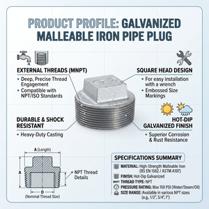 Bouchon de tuyau en fonte malléable galvanisé, filetage mâle G, tête hexagonale lisse, haute pression, résistant à la corrosion, raccord de plomberie - Product Image 1