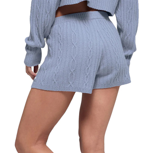 Custom <b>Cable</b> Knit Winter Bliss Hoodie & Shorts Set Women Winter Loungewear OEM Knitwear Set Private Label Supplier - Product Image 6
