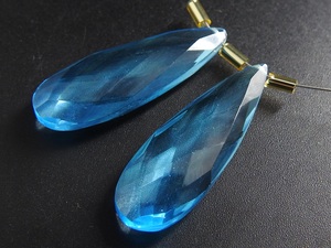 Tanzanite Blue Quartz Faceted Teardrop Glass <b>Beads</b> 30x10mm Matched Pair Jewelry Supplies - Product Image 3