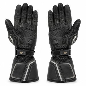 Racing Gloves Full Finger Leather Black Adjustable Wrist <b>Strap</b> Hook And Loop Closure Riding Protection - Product Image 2