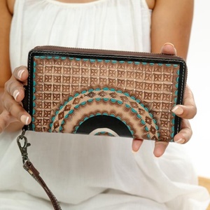 Newest Hand Tooled Leather Sunflower Western <b>Wallet</b> Genuine Leather Clutch Custom Cowhide Credit Card & Phone <b>Wallet</b> For Women's - Product Image 3