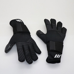 Black Football Goalkeeper Gloves Full Finger Non Slip Breathable Adjustable Wrist <b>Strap</b> Unisex PU Material - Product Image 1