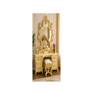 Royal antique <b>gold</b> finish carved wooden <b>dressing</b> console <b>table</b> with mirror, available at wholesale prices. - Product Image 4