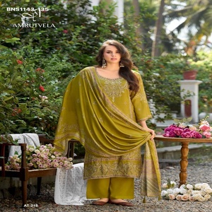 Colección de Salwar-Suit-Dupatta de calidad premium en muselina de viscosa con estampado digital y trabajo manual y Aari, semicosturado, para mujer. - Product Image 1