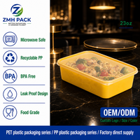 Conteneur carré jetable en plastique PP de qualité alimentaire ZMH 23oz 0,5mm avec couvercle imprimé UV pour plats à emporter, restaurants de restauration rapide, vente en gros, compatible micro-ondes