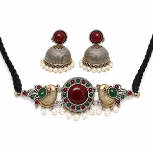Women's Antique Oxidized Brass Two-Tone Gold Plated Bezel Setting Onyx Animal Motif Bohemian Style Wedding Choker Necklace <b>Rope</b> - Product Image 1