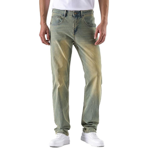 Pantalones Vaqueros de Mezclilla Lavados a la Piedra de Pierna Recta, Cintura Media, Corte Regular, de Algodón, Estilo Casual para Hombre, Otoño - Product Image 1