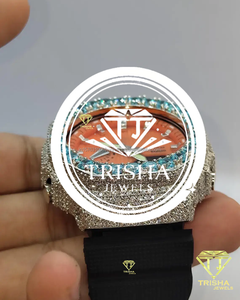 Reloj de Lujo con Diamantes Moissanite para Hombre, Plata de Ley 925, Esfera Naranja, Gema Azul, Estilo Hip Hop - Product Image 2