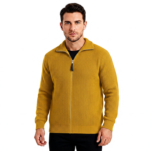 Cardigan gris pour homme à col mandarin, fermeture éclair, en laine et acrylique, tricoté, manches longues, anti-boulochage, couleur unie, pour l'automne - Product Image 6