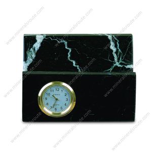 Porte-cartes de visite en marbre noir au design moderne avec horloge, horloge de bureau en onyx naturel artisanal à vendre - Product Image 6