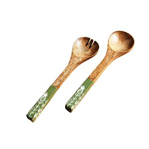 Ensemble de 2 serveurs à salade en bois de manguier, best-seller, écologique, passe au lave-vaisselle, ustensiles de cuisine, fabriqué en Inde - Product Image 1