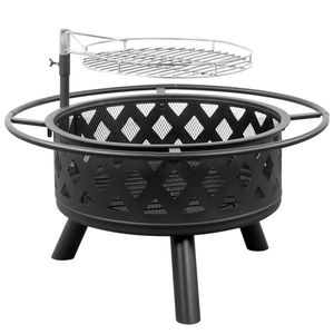 30in Outdoor Black Metal Fire Pit with Cooking Grates for Outdoor Entertaining - Product Image 3