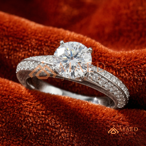 Elegant 925 Sterling <b>Silver</b> Round Cut Diamond <b>Solitaire</b> Engagement <b>Ring</b> with Double Row Pave Band for Women - Product Image 2