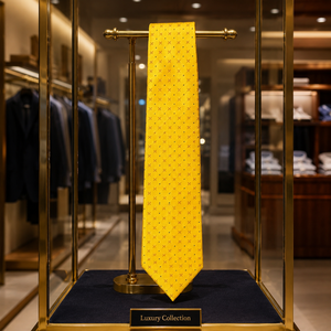 Corbata de Hombre de Seda 100% con Puntos Amarillos de Lujo |   Corbata de Diseño Ecológica, Tejida, Premium, para Bodas, Fiestas y Eventos Formales, Ideal para Regalo - Product Image 5
