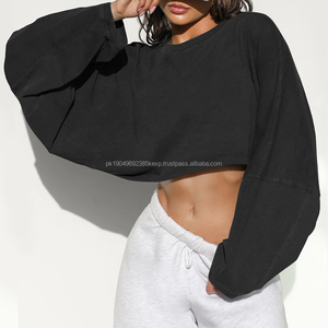 เสื้อครอปสเวตเตอร์ผ้าฝ้ายสไตล์วินเทจสำหรับผู้หญิง เสื้อฮู้ดครอป - Product Image 5