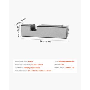 Set da 4 filiere filettatrici HSS per filettature a destra per tubi NPT da 1/2" e 3/4" con attacco integrato per macchina - Product Image 6