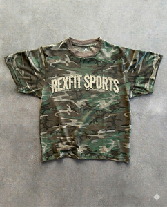 Camiseta de camuflaje gruesa personalizada REXFIT SPORTS para hombre, con logotipo bordado desgastado, estilo urbano, de algodón, talla grande. - Product Image 1
