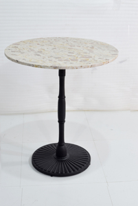 Mesa de restaurante tipo bistro con tablero redondo de mármol verde industrial y base de pedestal de hierro fundido para restaurante, cafetería, hotel, mesa para exteriores. - Product Image 5