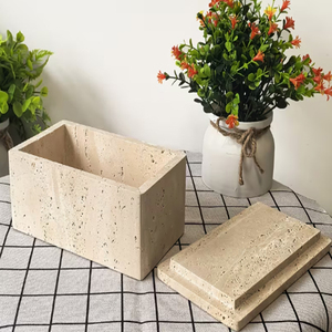Rectangular Travertive <b>Box</b> with <b>Lid</b>, Desktop Bathroom Bedroom Organizer, Travertine Jewelry <b>Storage</b> <b>Box</b> - Product Image 3