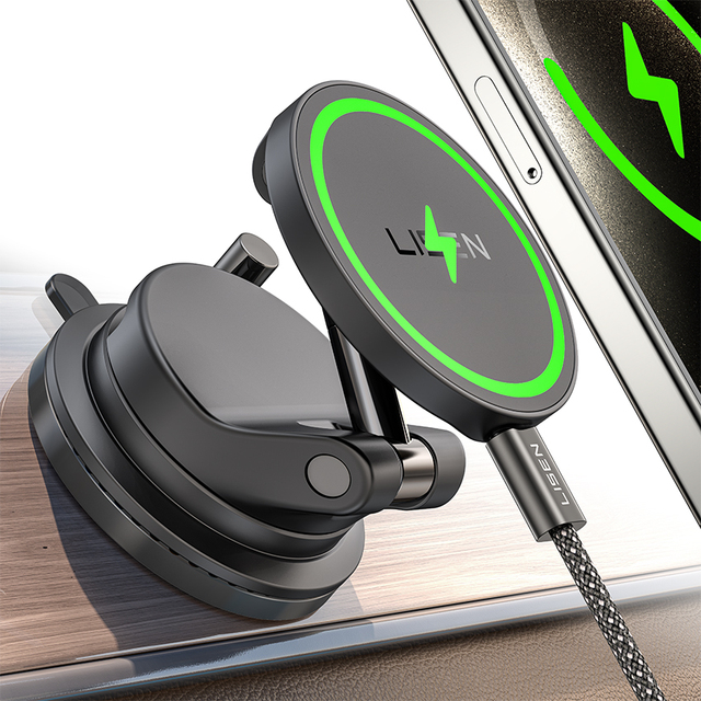 LISEN 2025 New Smart Wireless Car Charger 15W Temp Control Charging Mount Magnetic Suction Phone Holder for iPhone 17 16 Pro Max