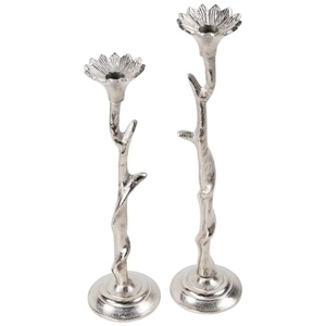 Luxury <b>Silver</b> Aluminum Flower Candle Holder Set Decorative Branch Taper <b>Candlestick</b> for Wedding Centerpiece Modern Floral Vibe - Product Image 1