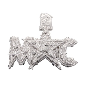 Pendentif Lettre Personnalisé Plaqué Or avec Diamants, Chaîne Cubaine en Argent Sterling 925, Coupe Baguette, Unisexe, 112g, Bijoux Hip Hop OEM ODM - Product Image 4