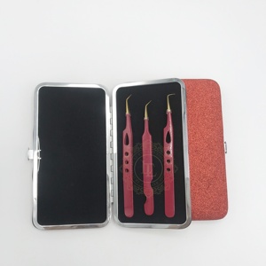 Meilleur prix offre poudre marron revêtement or-pointe en acier inoxydable extension de cils pince à épiler étui magnétique produit durable - Product Image 4