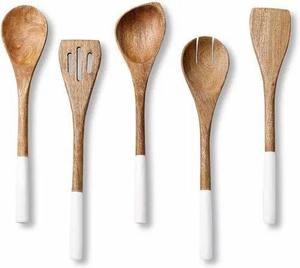 Ensemble de fourchettes et cuillères à salade en bois, manche en céramique bleue à motif bulles, poli à la main, écologique, ustensiles de cuisine mignons pour la maison et la table - Product Image 5