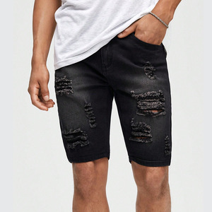Summer <b>Men's</b> Vintage Casual Straight Knitted Denim Shorts Plus Size Black Milled <b>Stretch</b> Slim-Fit Mid Waist - Product Image 1