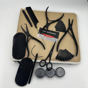 Professional Hair Extension Tools Kit Matte Black Color Hot Selling Surgical Grade Stainless Steel Pliers <b>Beads</b> Nylon <b>Threads</b> - Product Image 1