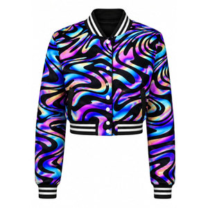 Veste bomber personnalisée à manches longues, col rabattu, coupe courte, pour femme, style décontracté printemps, en satin - Product Image 2