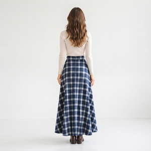 Plaid Maxi <b>Skirt</b> Women High Waist A-Line Flannel Floor-Length <b>Skirt</b> Autumn Soft Woolen Fabric <b>Skirt</b> Comfort Fit Casual <b>Skirts</b> - Product Image 3