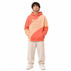 Sudadera con Capucha Unisex, Diseño Color Block, Estampado en Relieve 'More Self Love', Felpa Francesa, Estilo Casual Holgado para Otoño - Product Image 2