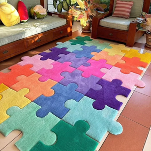 Colorful NewZealand Wool Hand Tufted Abstract Modern Style Soft Irregular High Pile Area Rug Home Office Living Room - Product Image 1