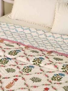 Edredón Estampado Bohemio con Diseño Floral Azul, Hecho a Mano en Algodón, Ecológico, Moderno, para Decoración del Hogar, Juego de Ropa de Cama de Invierno - Product Image 1