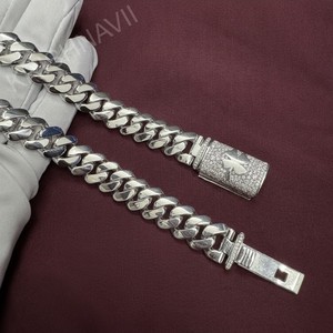 Chaîne cubaine Miami en argent 14 mm personnalisée avec fermoirs, moissanite taille brillant, pendentifs breloques personnalisés, bijoux de luxe hip-hop pour hommes - Product Image 5